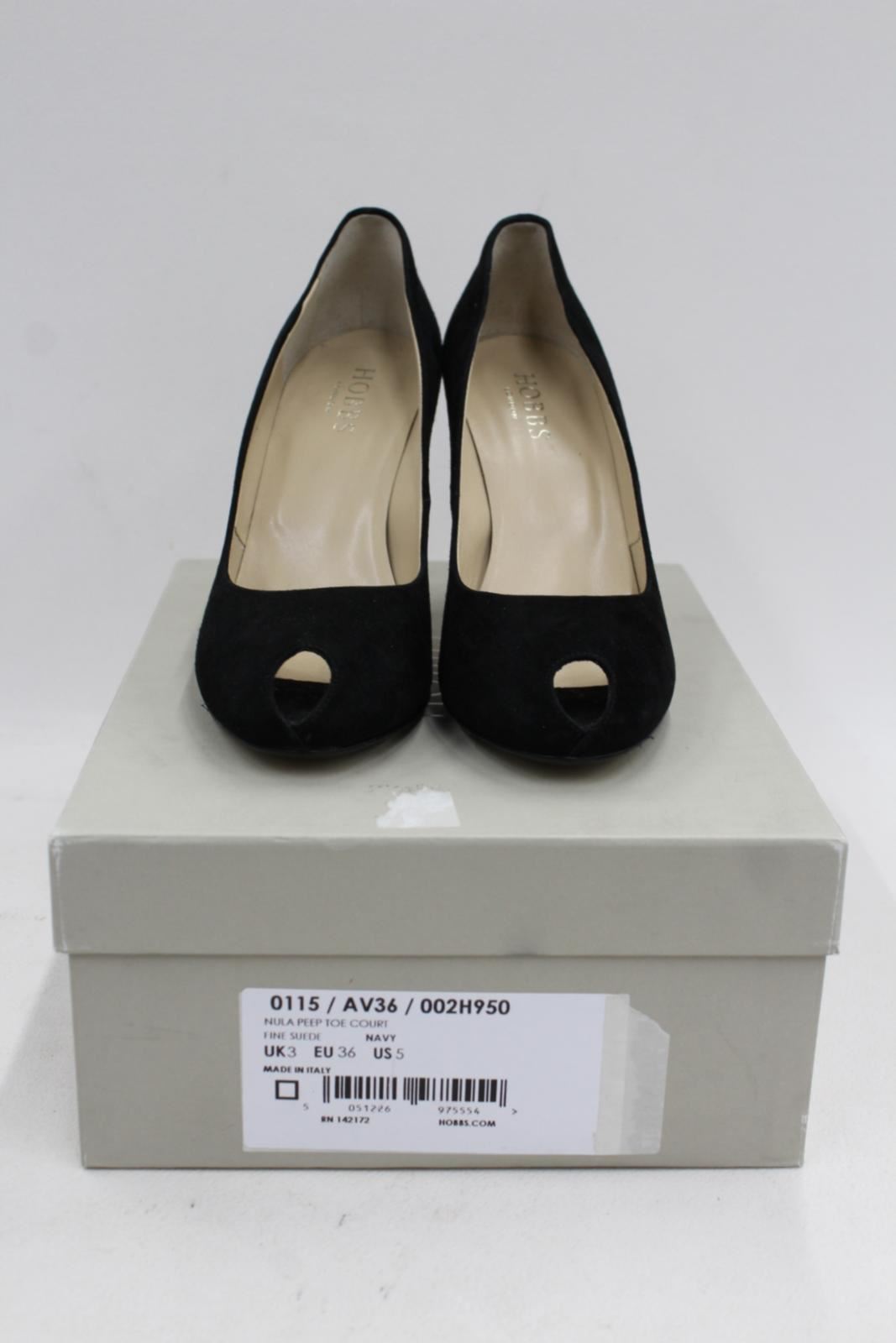 HOBBS Ladies Black Fine Suede High Heel Nula Peep Toe Court Shoes UK3 BNIB