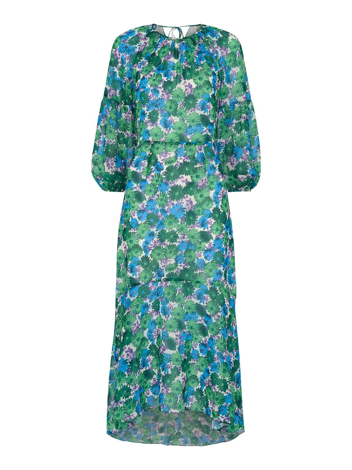 WHISTLES Alva Zinnia Floral Midi Dress 3/4 Sleeve Blue/Multi UK4 RRP109 BNWT
