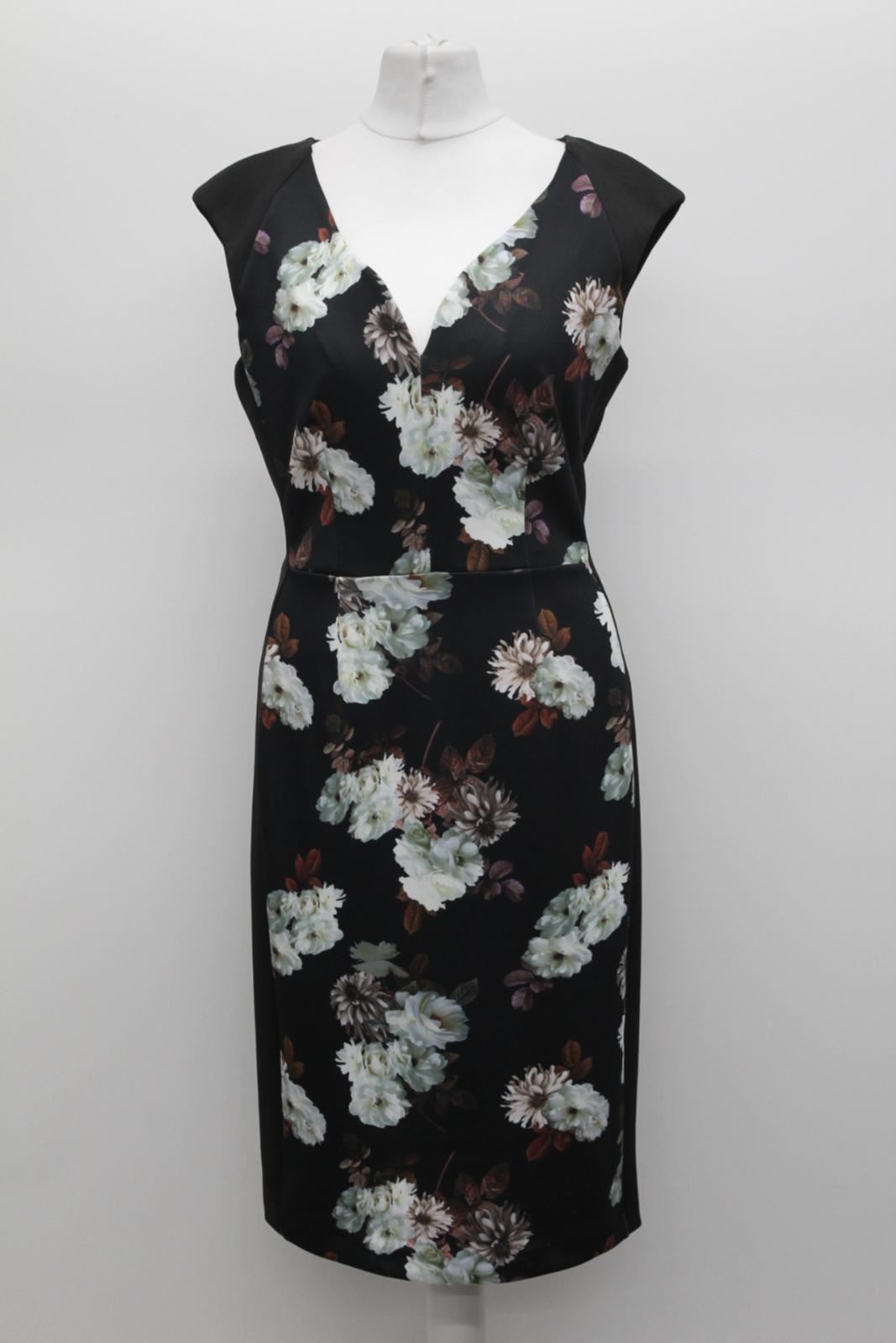 PHASE EIGHT Ladies Black Ciara Sleeveless Floral Print Pencil Dress UK12 NEW