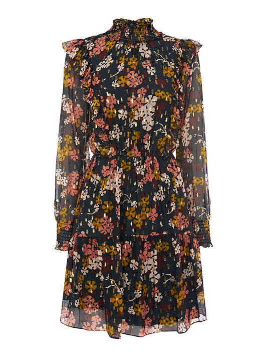 WHISTLES Clover Floral Silk Mix Dress Black Multi Collared UK6 RRP 179 BNWT