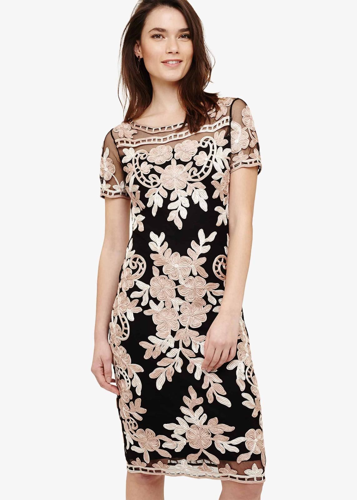 Phase Eight Sienna Tapework Lace Short Sleeve Dress Ivory/Petal Size UK8 RRP199