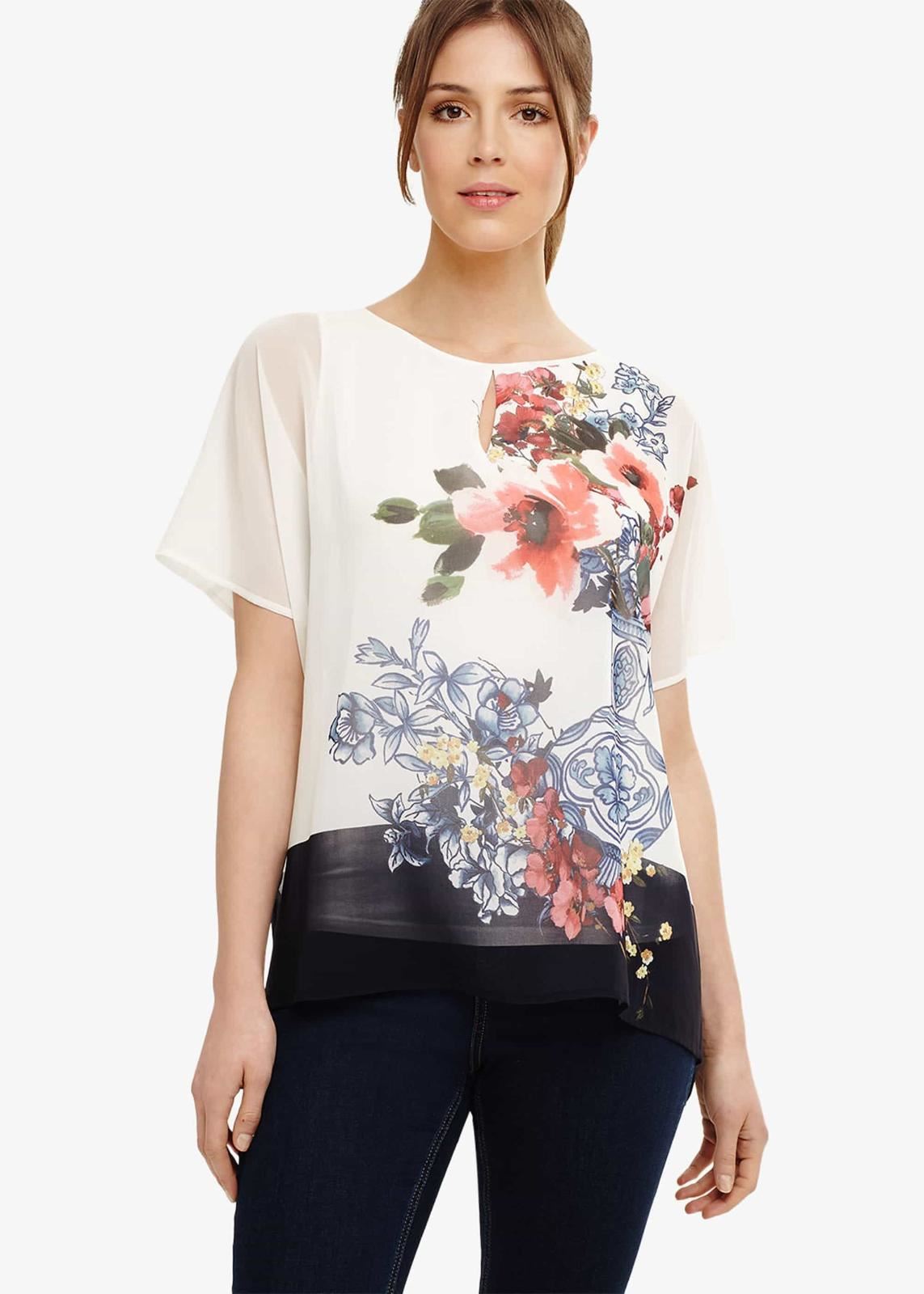 Phase Eight Tamara Floral Vase Print  Blouse Ivory/Multi Size UK10 RRP69