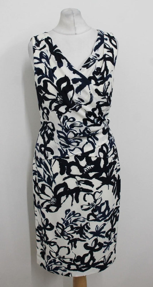 HOBBS Ladies Ivory Cream Ink Blue Abstract Print Marnie Dress UK8 BNWT RRP 149