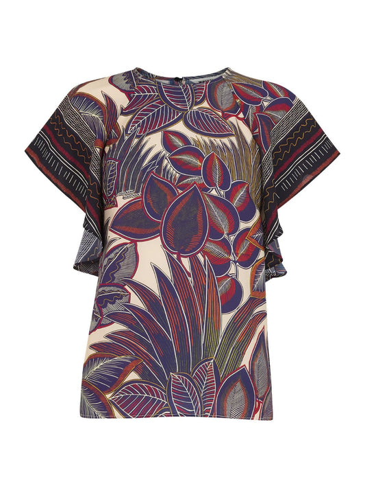 WHISTLES Ladies Purple Palm Print Shell Crew Neck Top Size UK4 BNWT RRP89