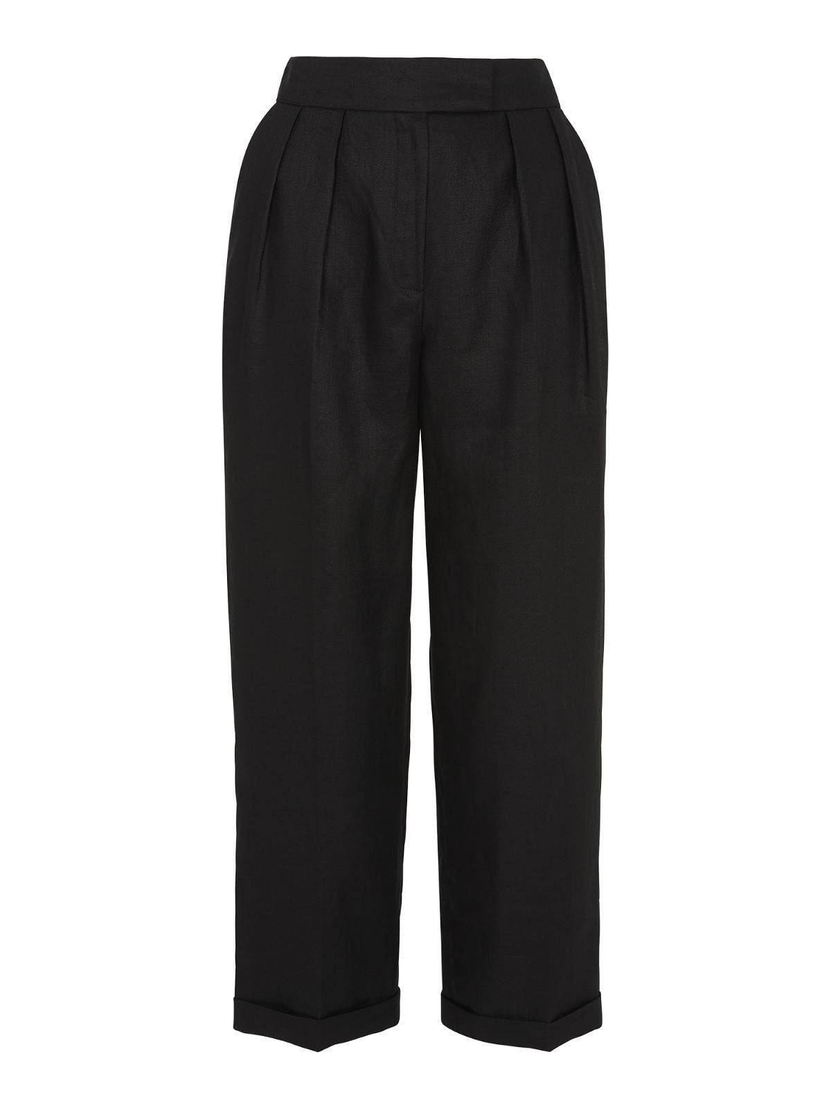 WHISTLES Ladies Lydia Linen Pleated Cropped Trousers Black UK6 BNWT RRP129