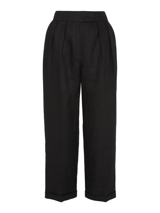 WHISTLES Ladies Lydia Linen Pleated Cropped Trousers Black UK6 BNWT RRP129