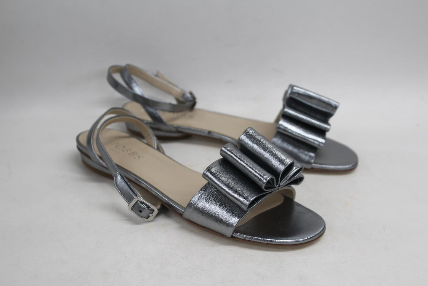 HOBBS Ladies Bow Sandal Metallic Leather Shoes Dark Silver Open Toe EU36 UK3 NEW