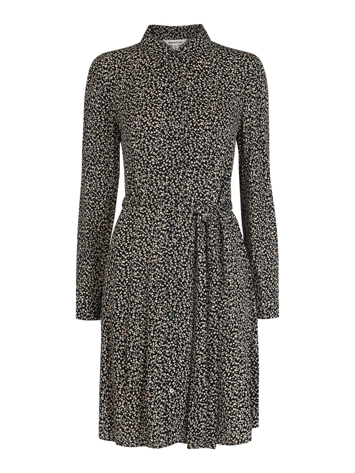 WHISTLES Autumn Floral Shirt Dress Black Multi Long Sleeve UK16 BNWT RRP149