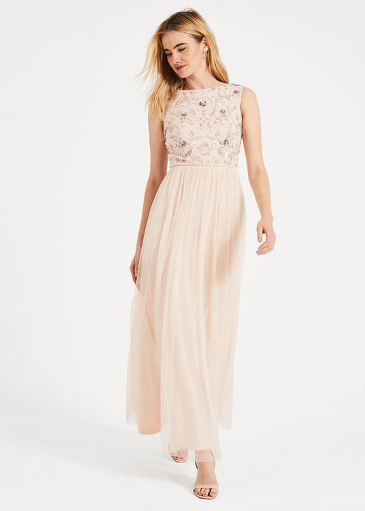 Phase Eight Rosario Beaded Maxi Maxi Dress Cameo Size UK16 RRP250