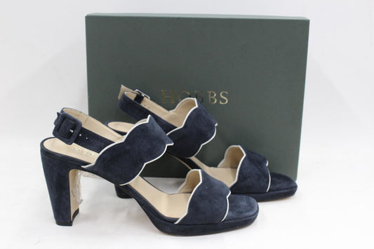 HOBBS Ladies Navy Blue White Ankle Strap Kate Scallop Heel Sandals UK8 BNIB