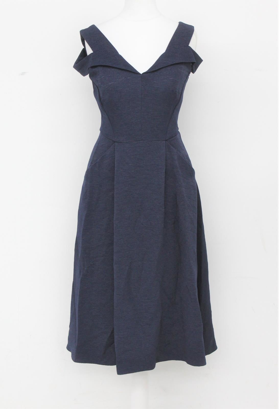 PHASE EIGHT Ladies Navy Blue Ellis Flare Midi Length Dress w Pockets UK6 NEW