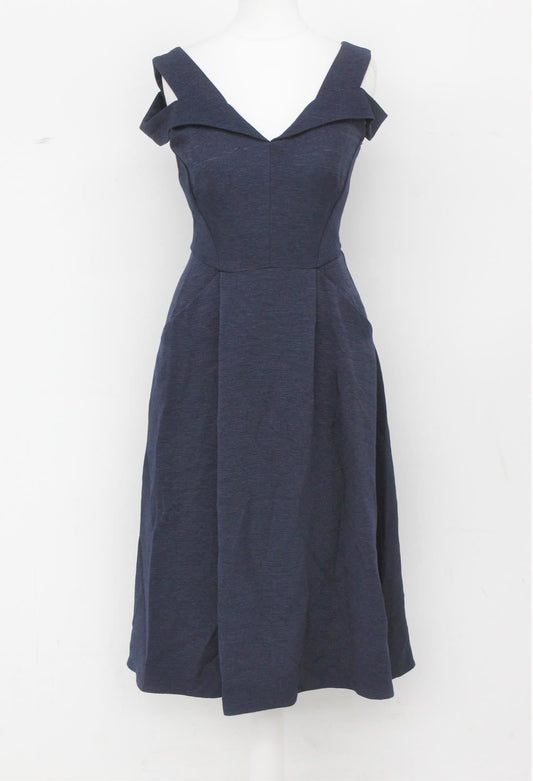 PHASE EIGHT Ladies Navy Blue Ellis Flare Midi Length Dress w Pockets UK6 NEW