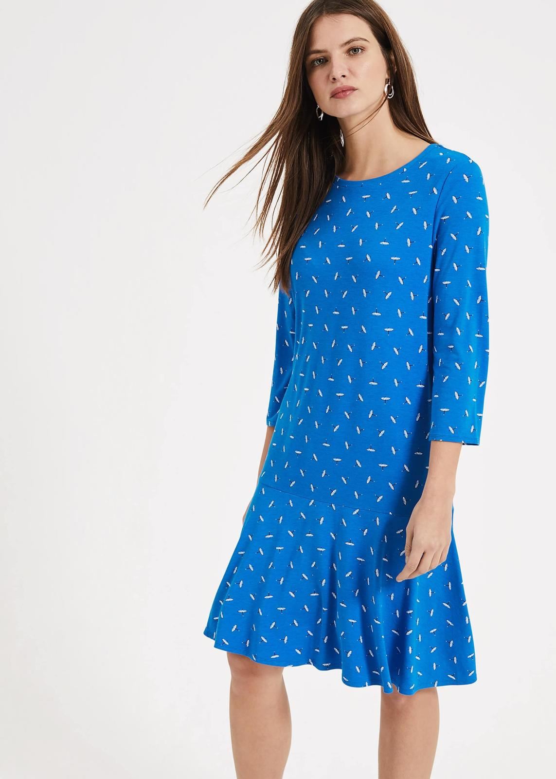 Phase Eight Umbrella Print 3/4 Sleeve Swing Dress Blue Size UK8 RRP79