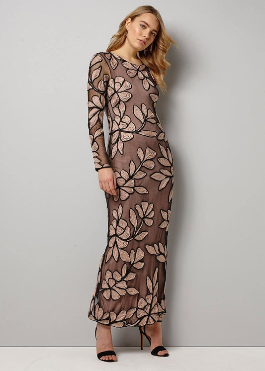 Phase Eight Angela Tapework Maxi Long Dress Black/Antique Size UK8 RRP350