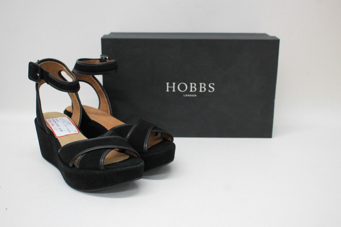 HOBBS Ladies Black Multicolour Suede Leather Mabel Wedge Sandal Shoes UK8 BNIB