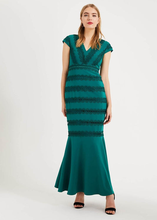 Phase Eight Zelma Fishtail Maxi Dress Jade Size UK16 RRP295