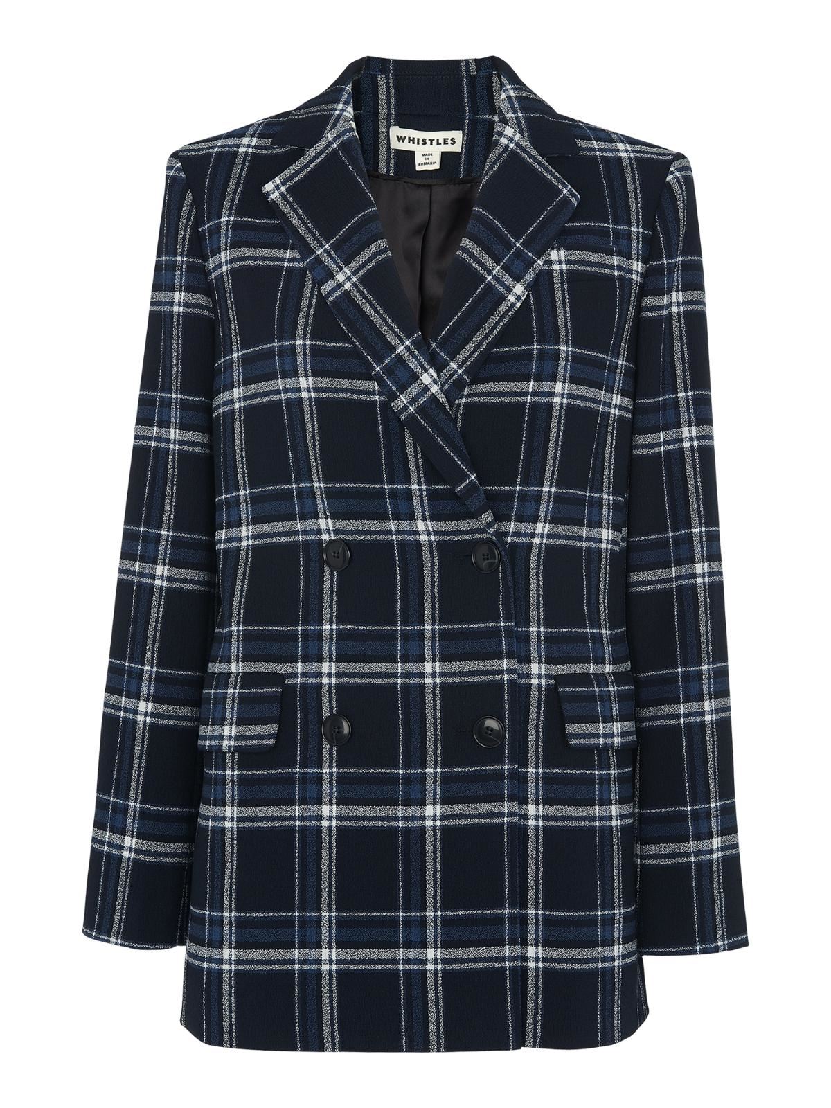 WHISTLES Ladies Check Double Breasted Blazer Jacket Navy Multi L RRP199 BNWT