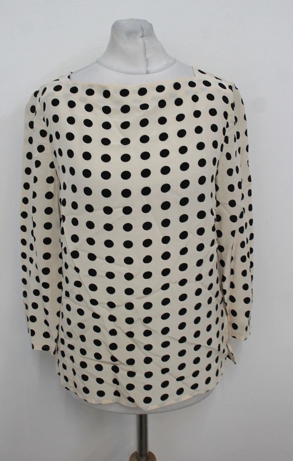 HOBBS Ladies Vanilla Beige Ivory Black Spotted Print Marcia Top Size UK6 NEW