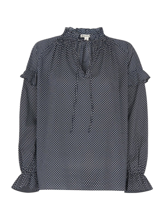 WHISTLES Ladies Navy White Tie Neck Spot Millie Blouse Top UK6 RRP125 BNWT