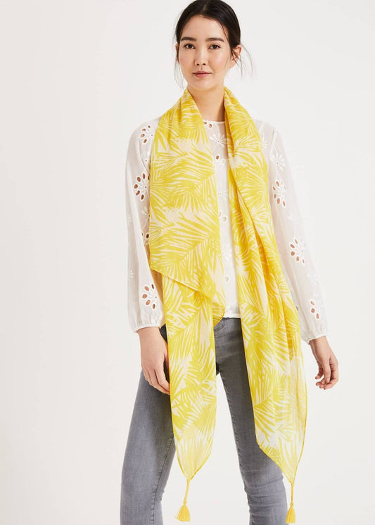 Phase Eight Sophie Palm Print Scarf Yellow RRP39