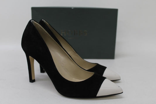 HOBBS Ladies Black Milk White Suede Pointed Toe Samantha Court Shoes UK3.5 NEW