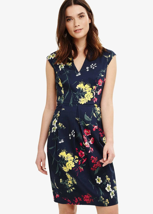 Phase Eight Mila Floral Print Sleeveless Dress Navy Multi Size UK8 RRP110