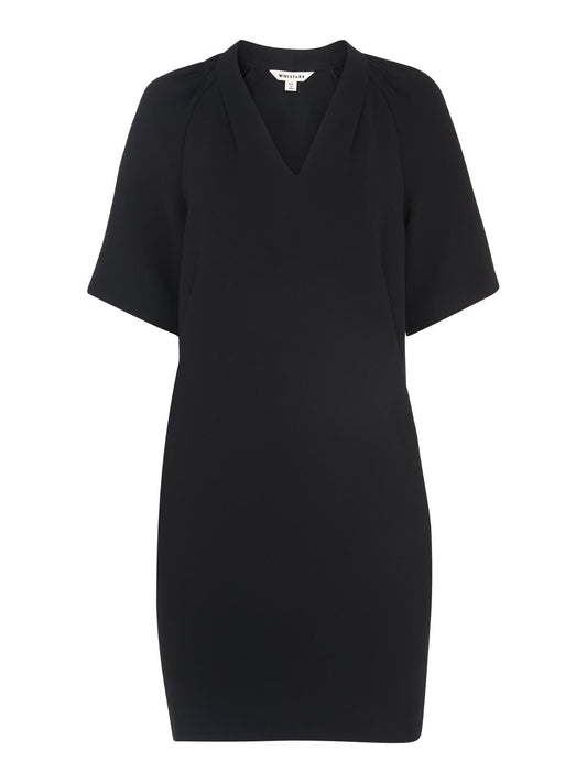 WHISTLES Ladies Black Devyn Crepe Dress V-Neck Short Sleeve UK6 RRP129 NEW