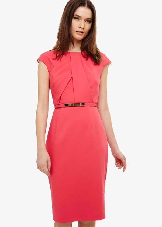 Phase Eight Wanita Belted Pencil Knee Length Dress Raspberry Size UK18 RRP120