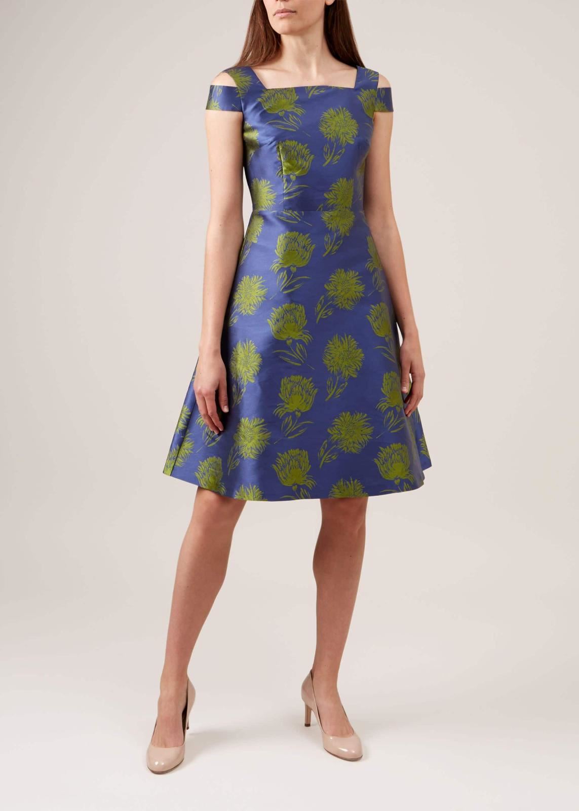 Hobbs Giovanna Fit & Flare Dress Blue Green Size UK8 RRP179