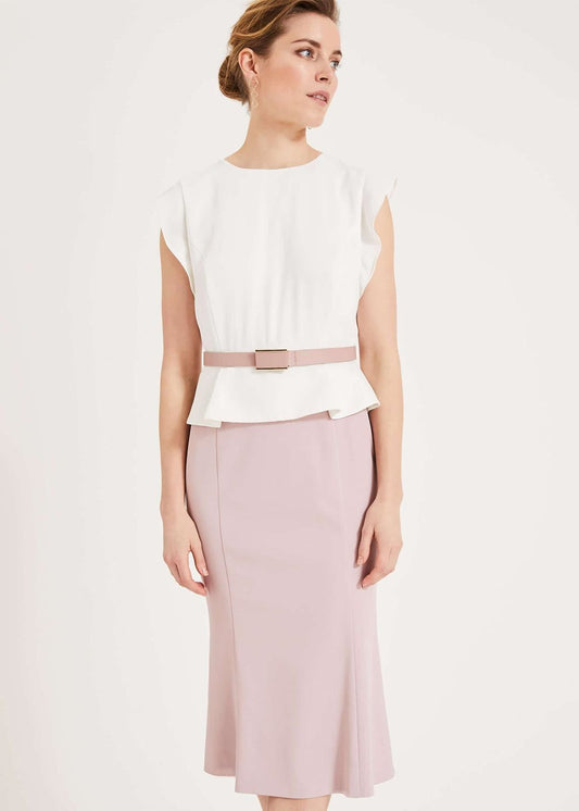 Phase Eight Jemima Peplum Pencil Dress Dusty Rose/Ivory Size UK14 RRP140