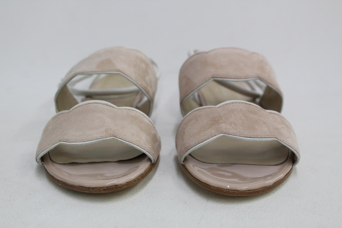 HOBBS Ladies Light Nude Beige Suede Flat Katherine Scallop Sandals UK3 NEW