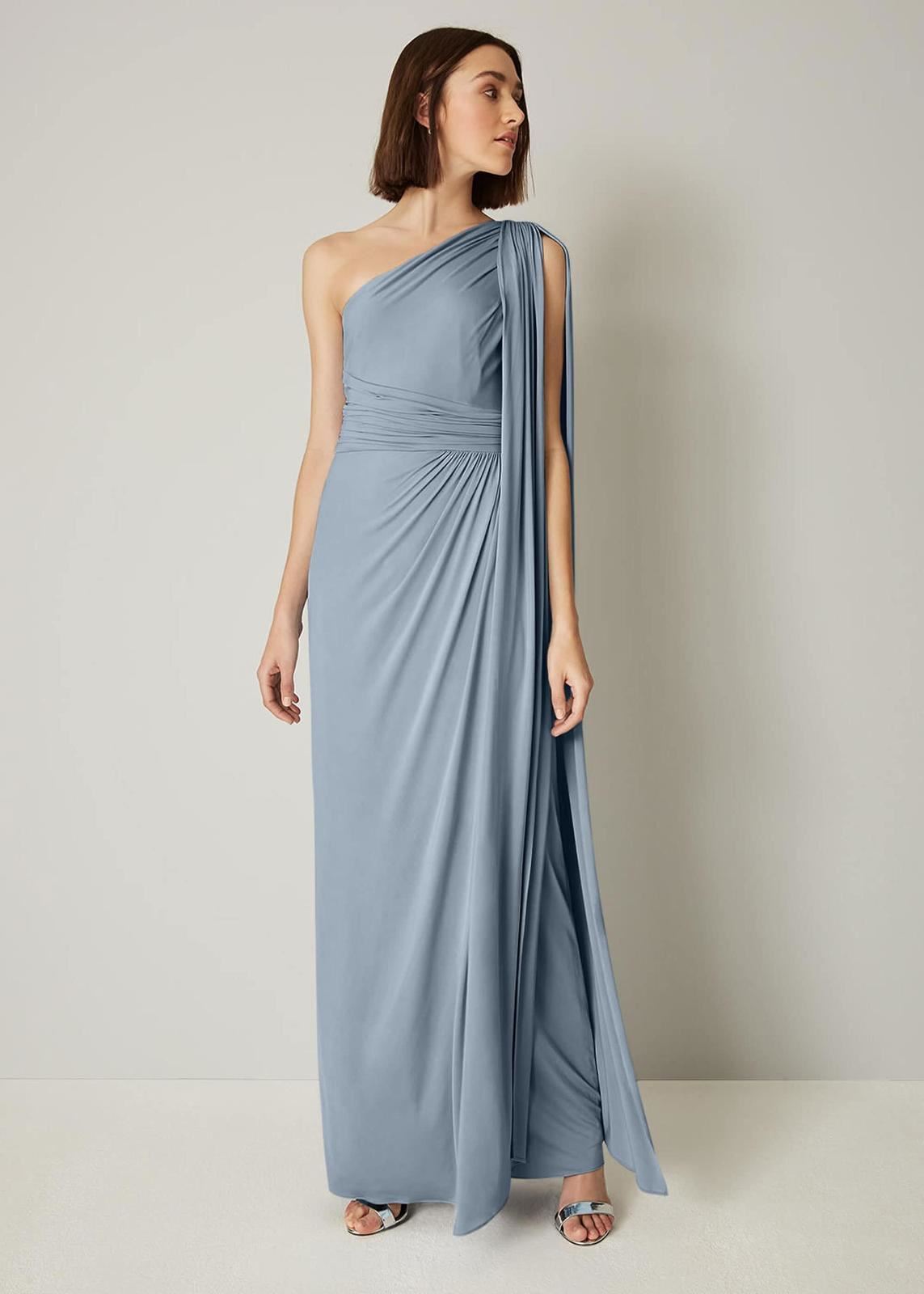 Phase Eight Winnie One Shoulder Maxi Bridesmaid Dress Blue Size UK10 RRP130