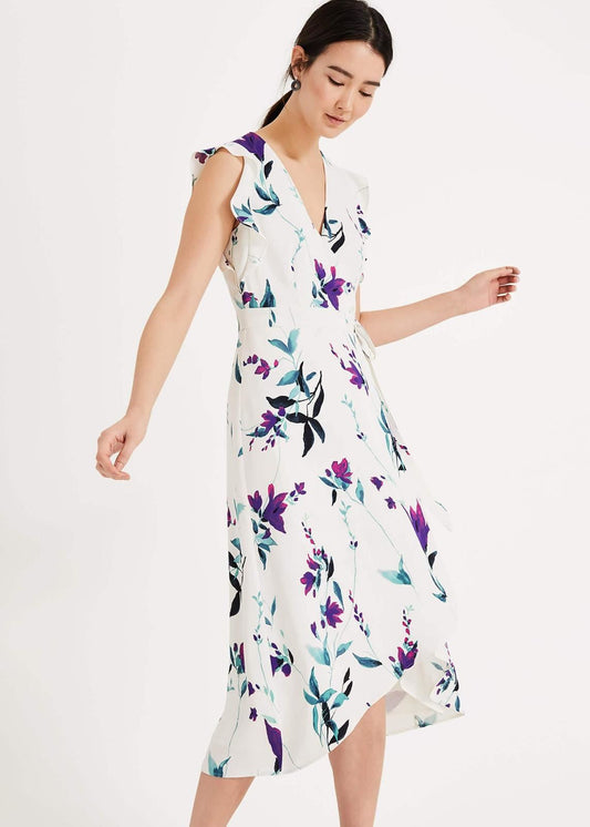 Phase Eight Caylana Print Wrap Wrap Dress Ivory/Jade Size UK8 RRP130