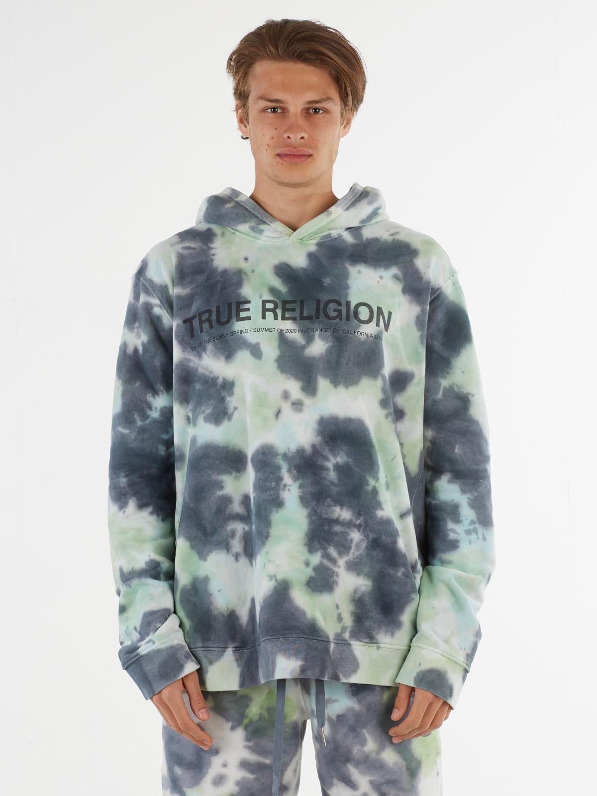 TRUE RELIGION Men's Grey Cotton Blend Tie Dye Pullover Hoodie S BNWT RRP149