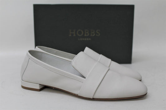 HOBBS Ladies Ice White Nappa Leather Slip On Laurel Loafer Shoes UK4 EU37 NEW