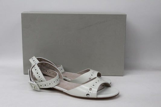 HOBBS Ladies Flora Ice White Leather Ankle Strap Flat Sandals UK3 EU36 NEW