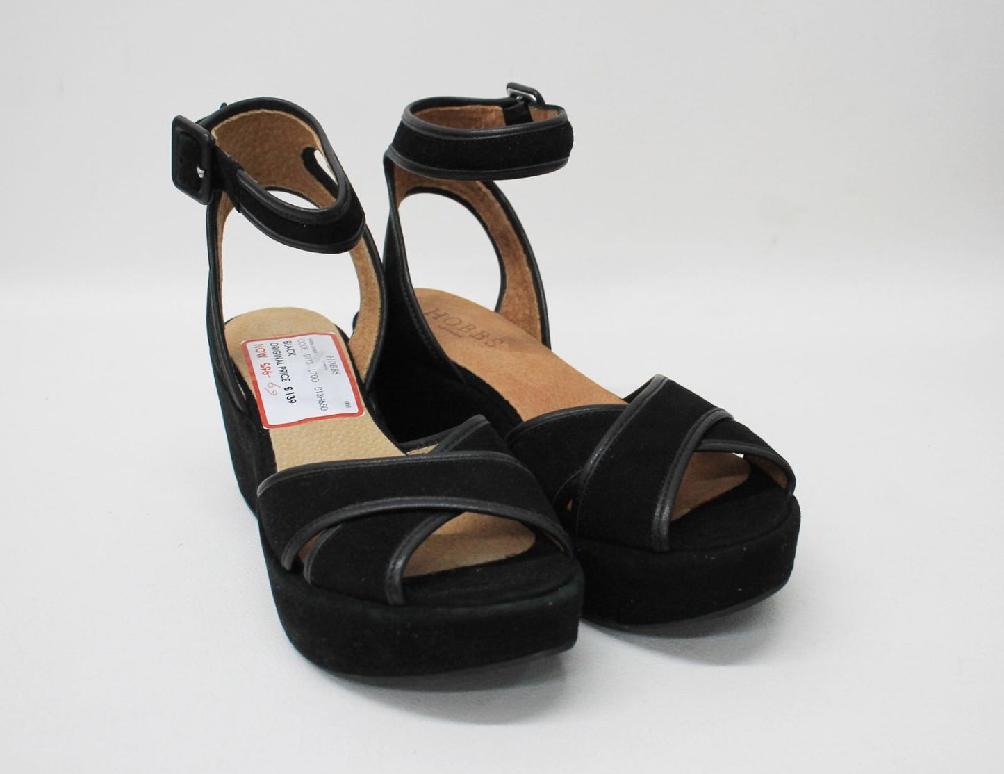 HOBBS Ladies Black Multicolour Suede Leather Mabel Wedge Sandal Shoes UK8 BNIB