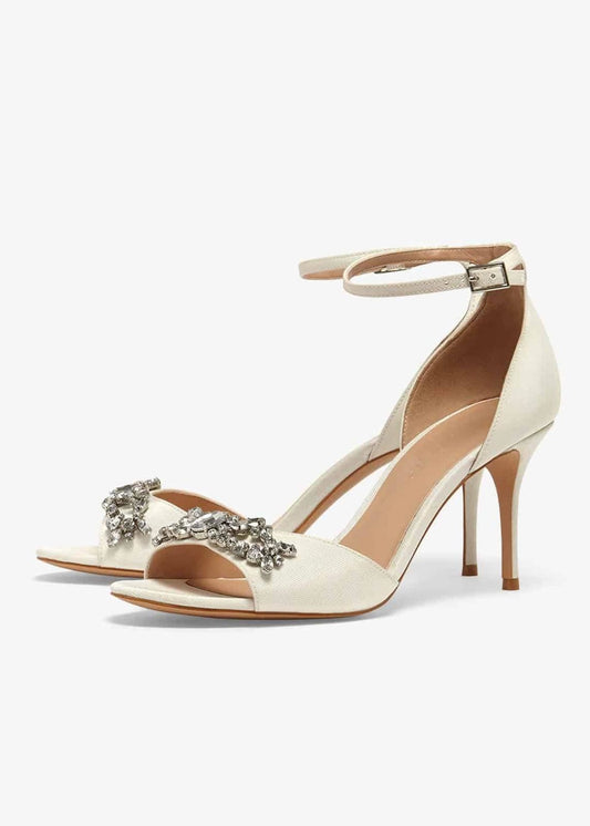 Phase Eight Shoes Mallory Jeweled Front Heeled Sandals Ivory EU41 UK8 RRP119