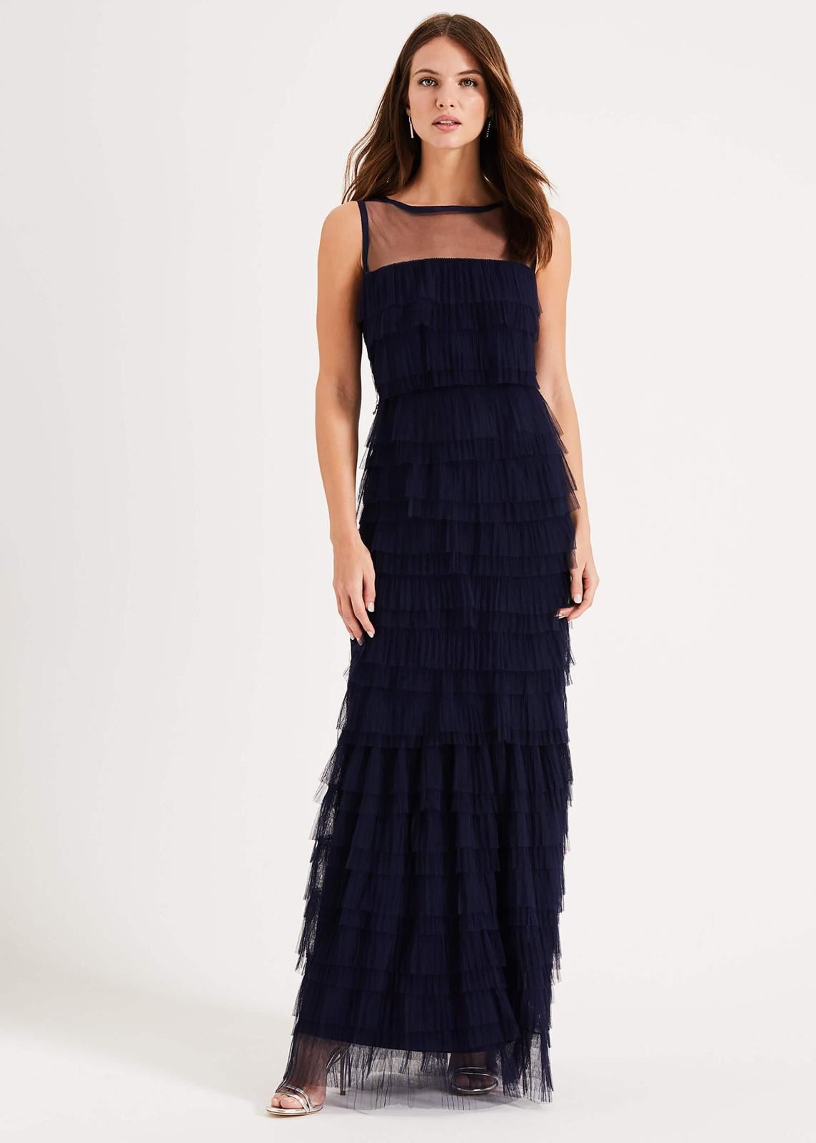 Phase Eight Fleur Tiered Tulle Maxi Maxi Dress Sapphire Size UK18 RRP275