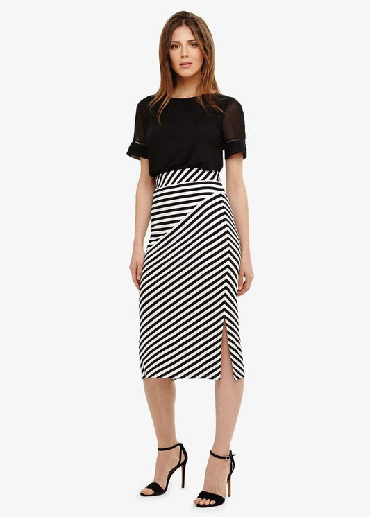 Phase Eight Shadi Striped Trumpet Skirt Black/Ivory Size UK8 RRP59