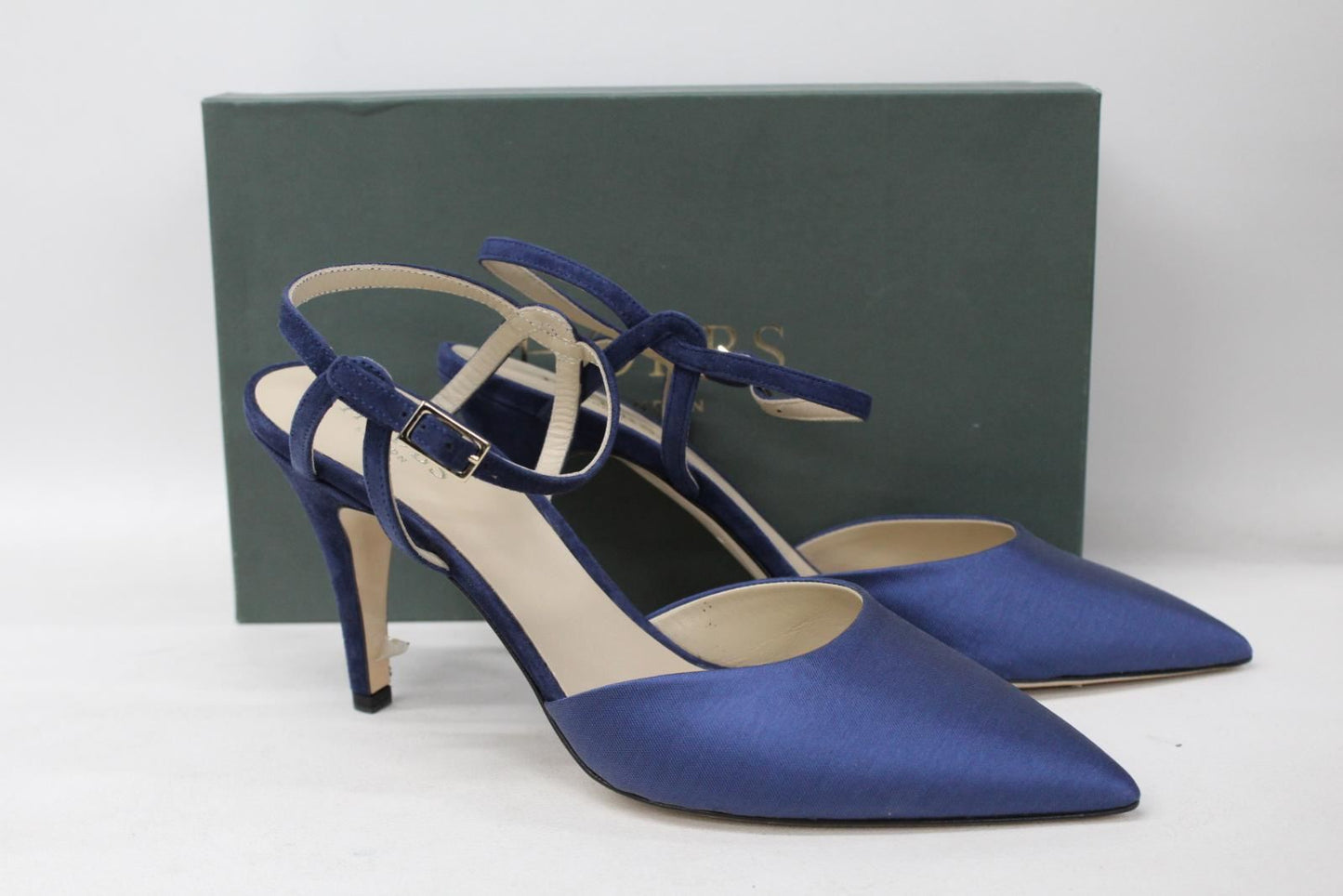 HOBBS Ladies Fay French Blue Suede & Textile High Heeld Slingback Shoes UK8 NEW