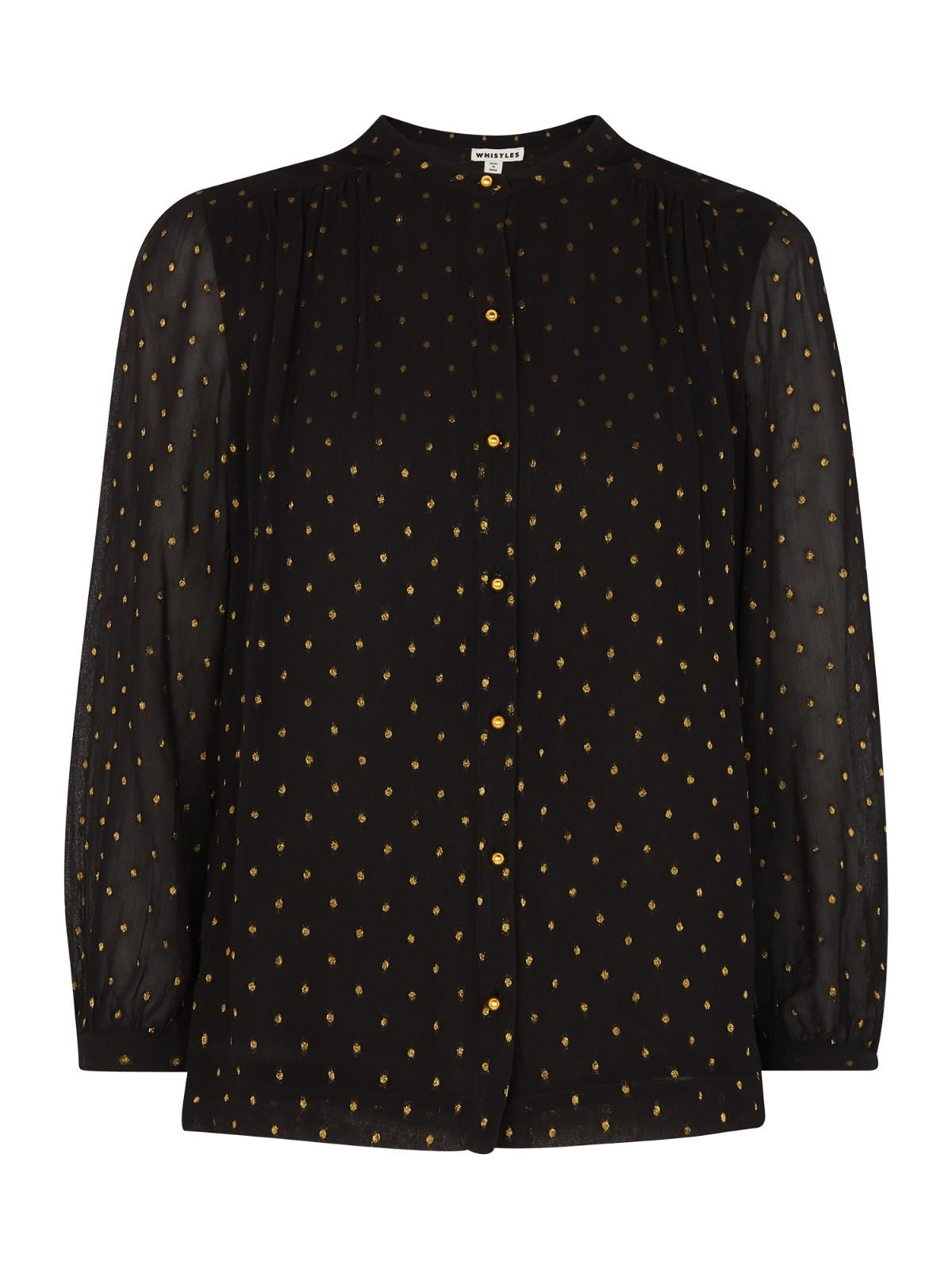 WHISTLES Ladies Gianni Gold Dobby Blouse Gold Multi Black UK6 BNWT RRP129
