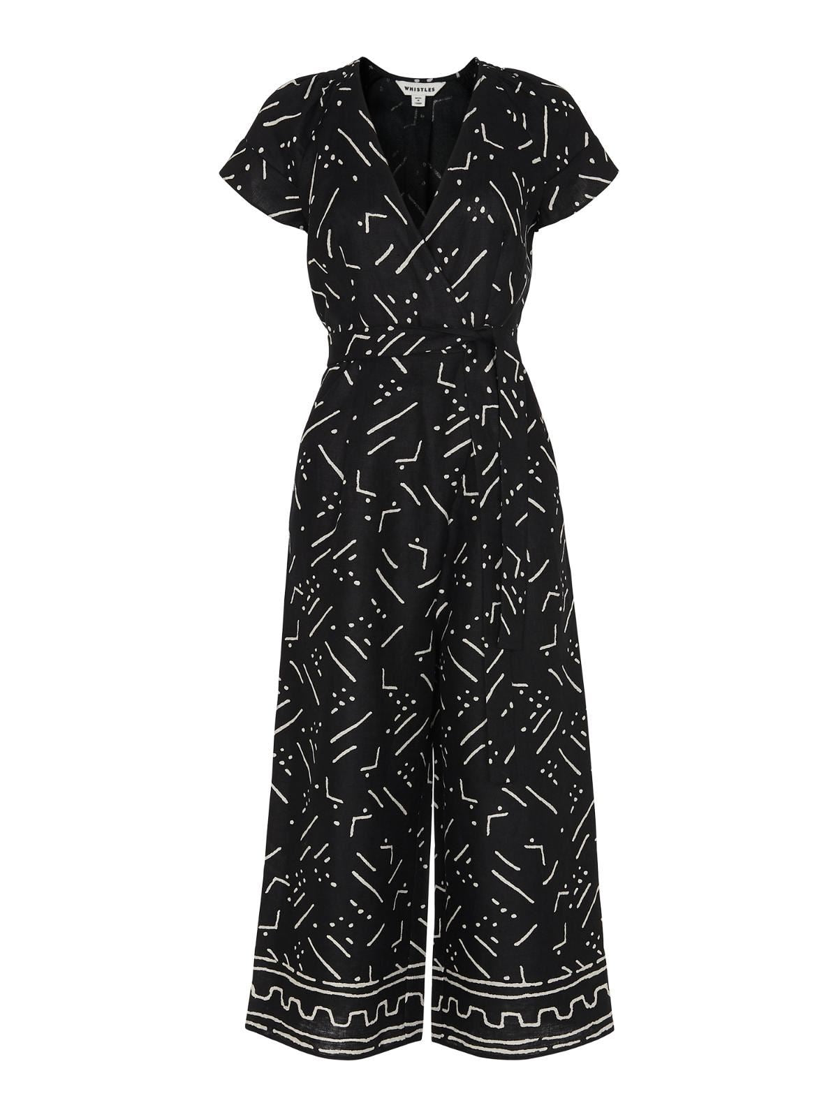 WHISTLES Ladies Kuba Print Etta Linen Jumpsuit Black & White UK6 BNWT RRP169