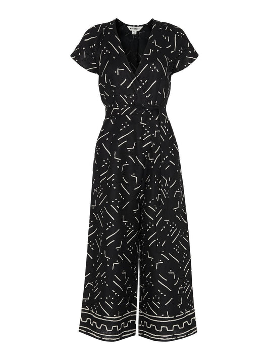 WHISTLES Ladies Kuba Print Etta Linen Jumpsuit Black & White UK6 BNWT RRP169