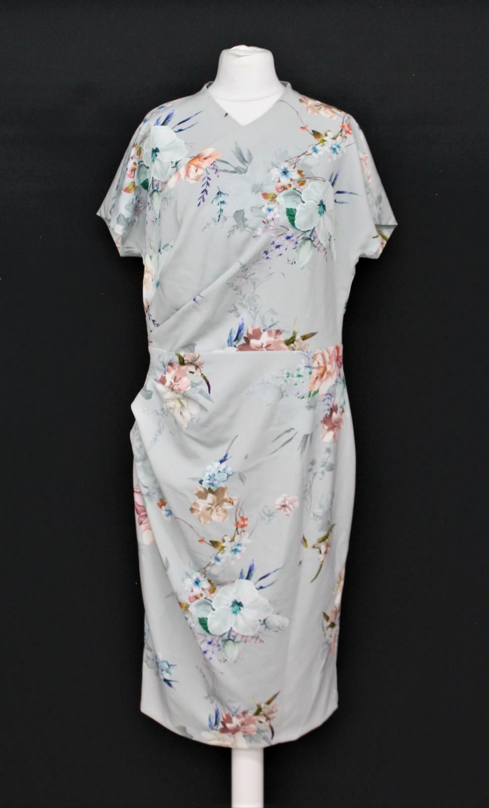PHASE EIGHT Ladies Grey Floral Print Knee Length Shift Dress Size UK14 NEW