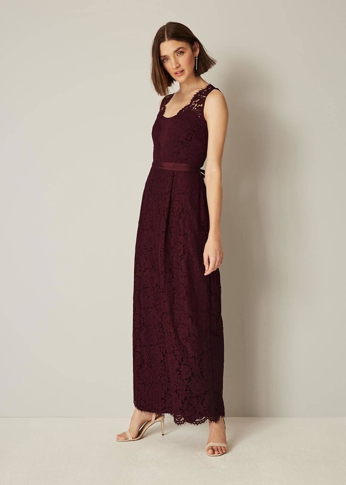 Phase Eight Amy Lace Maxi Bridesmaid Cotton Maxi Dress Berry Size UK14 RRP160