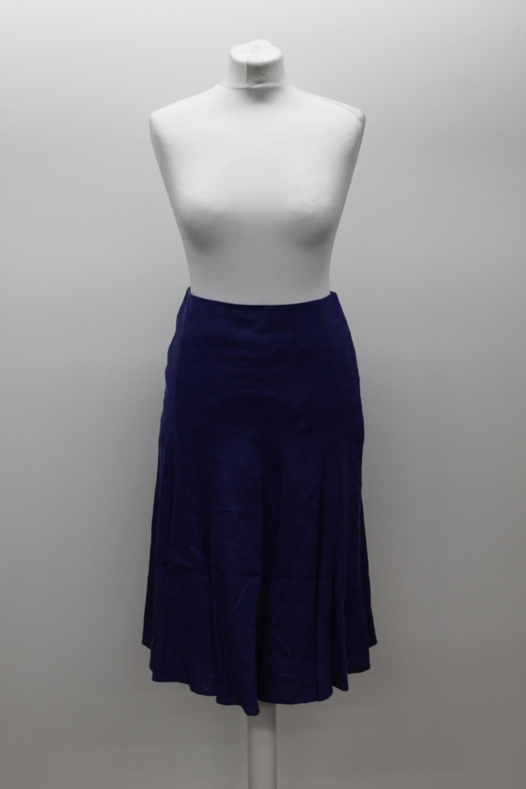 HOBBS Ladies Carly Indigo Purple Linen Subtle Pleated Skirt UK8 BNWT RRP89