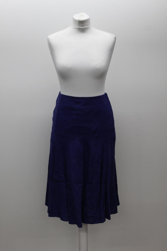 HOBBS Ladies Carly Indigo Purple Linen Subtle Pleated Skirt UK8 BNWT RRP89