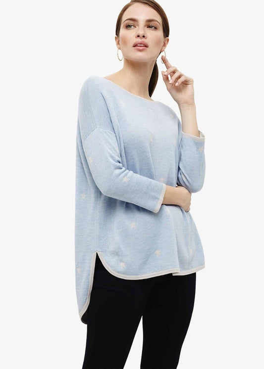 Phase Eight Megg Star Knit 3/4 Sleeve Jumper Pullover Top Bluebell S RRP69