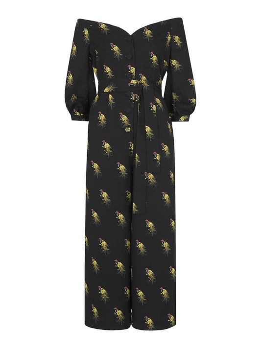 WHISTLES Ladies Black Multi Woodpecker Printed Jumpsuit UK4 RRP189 BNWT
